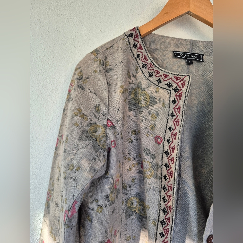 100% Cotton Floral Jacket With Embroidery By Minkas Womens Small - Picture 3 of 8